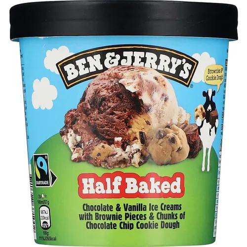 Ben & Jerry's, Flødeis m. vanilje- og chokoladesmag, stykker af chokoladebrownie og cookie dough