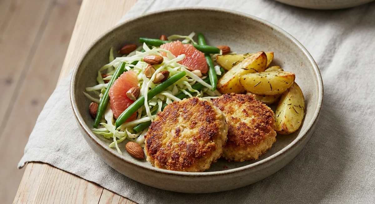 Kyllingekrebinetter med grape-bønnesalat