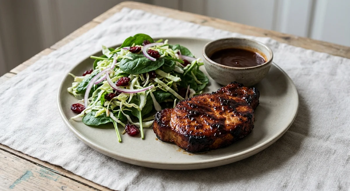Hamburgerryg BBQ-style med spinatsalat