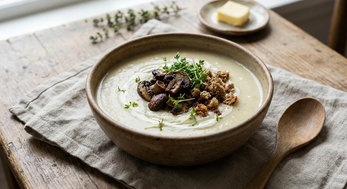 Vichyssoise – kartoffelsuppe med glaserede svampe