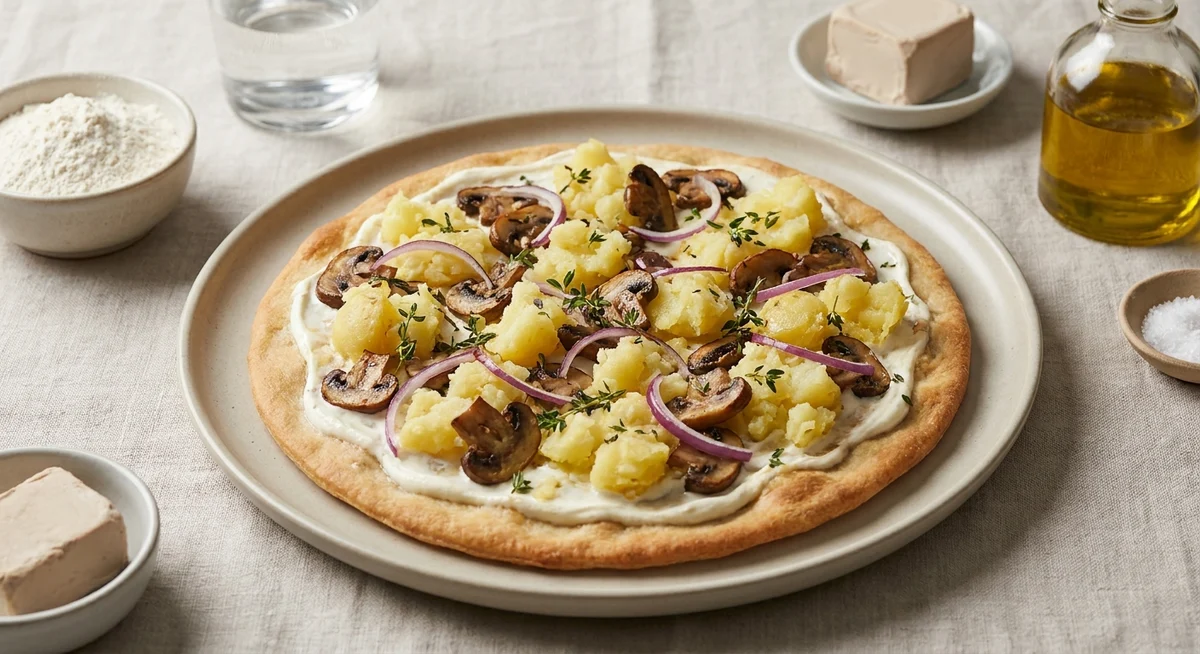 Kartoffelpizza med timian og cremefraiche