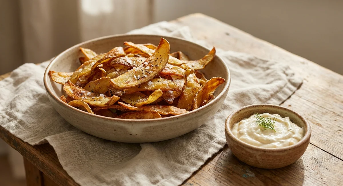 Kartoffelskrælchips med hvidløgscreme