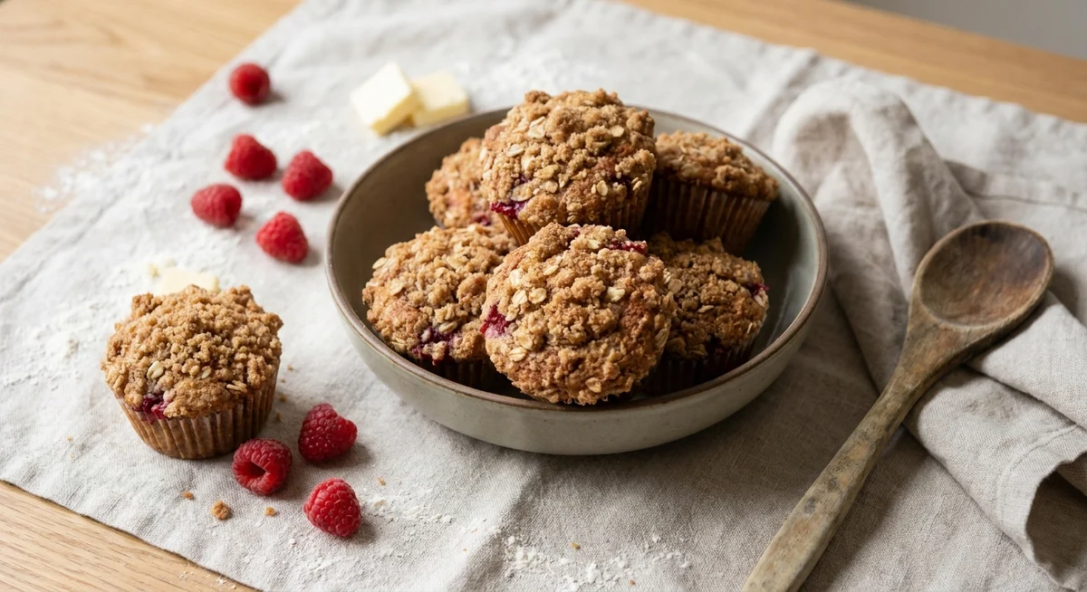 Hindbærmuffins med sprødt låg