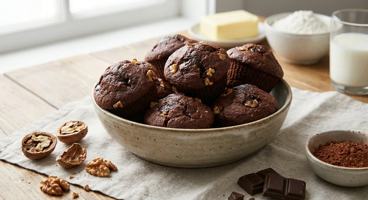 Chokolademuffins med valnødder