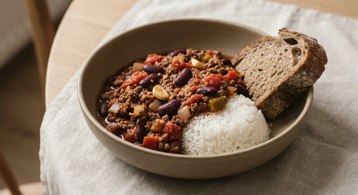 Chili con carne med ris og brød
