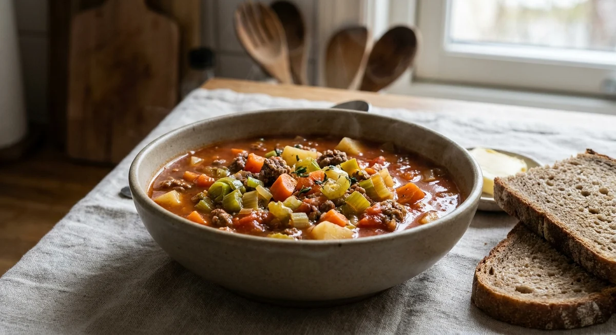 Grøntsagssuppe med kød