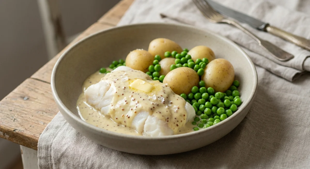 Torsk med sennepssovs og kartofler