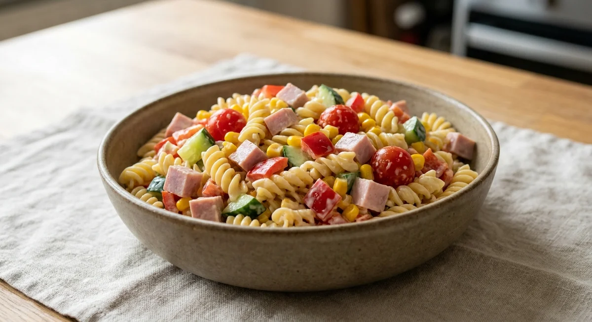 Pastasalat med grønt og skinke