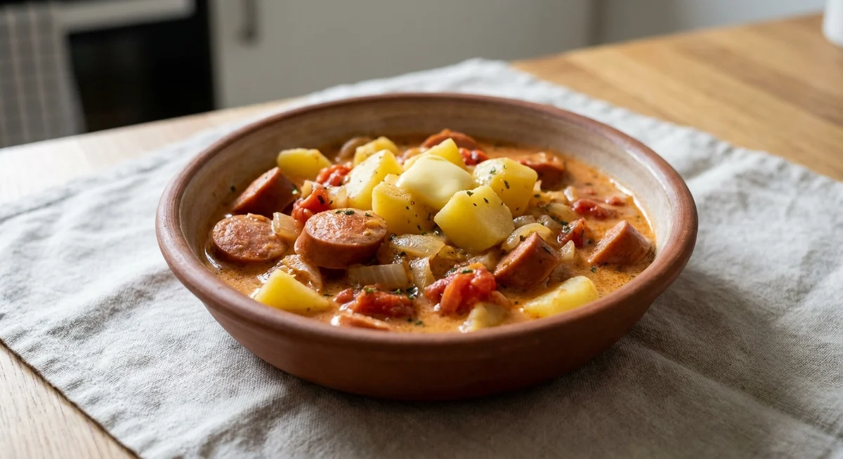 Svensk pølseret med kartofler og tomat
