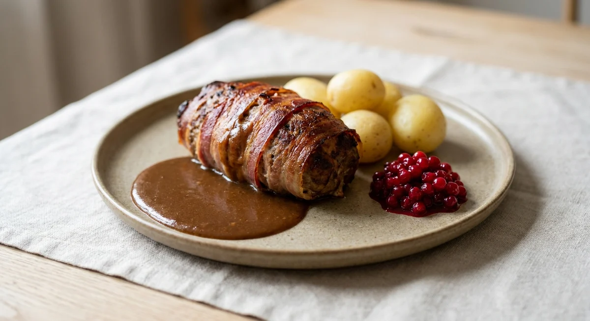 Forloren hare med brun sovs og kartofler