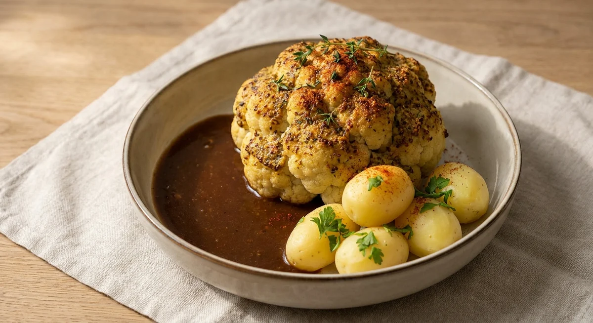 Blomkålssteg med brun sauce og kartofler