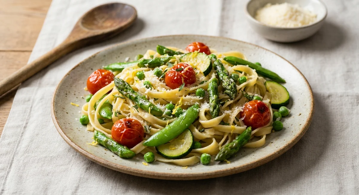 Pasta primavera med forårsgrøntsager