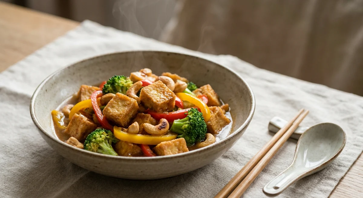 Tofu wok med peberfrugt og cashewnødder